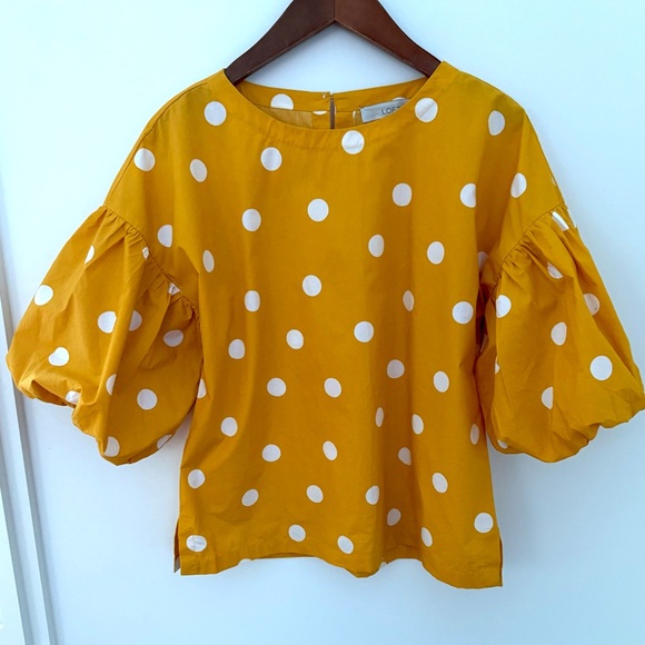 LOFT Tops - LOFT Women’s Blouse Ballon Sleeves Yellow Polka Dot Women's Top Shirt Size S